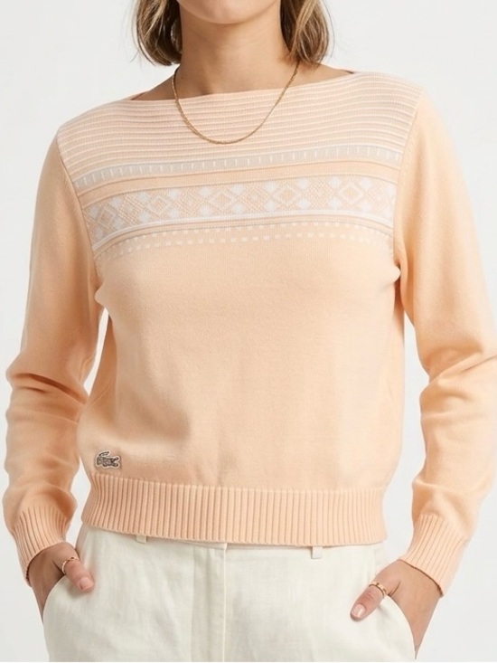 Lacoste Sweaters - RARE Vintage LACOSTE Archival Jacquard Boatneck Sweater - Peach 100% Cotton